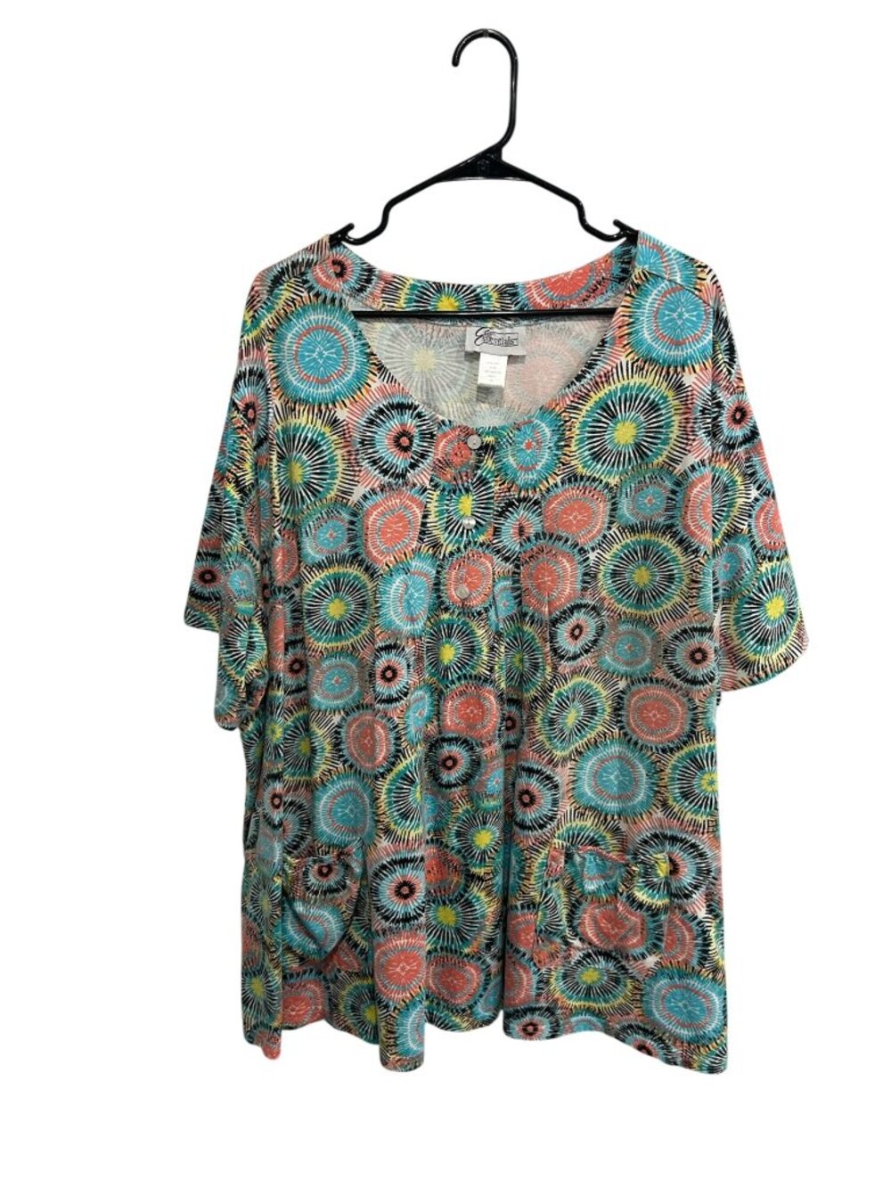 Easy Essentials 5X Multicolor Firework Print Short Sleeve Top Retro Vintage